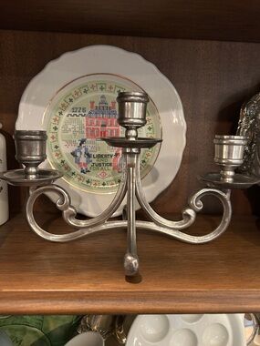 Pewter Colonial Style Three-Arm Candelabra